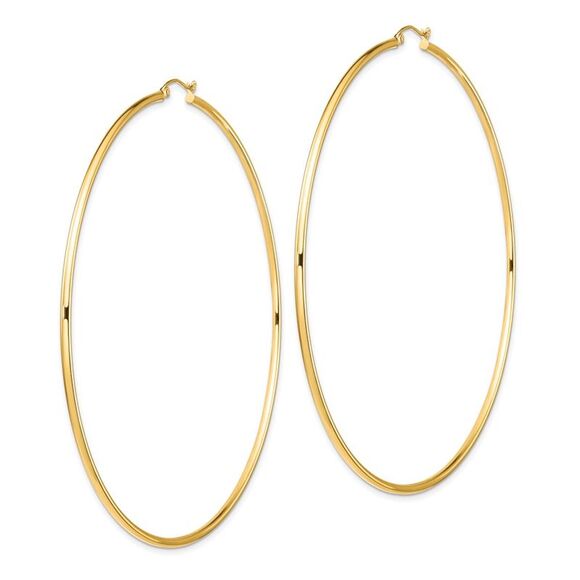Kazi Luxury 14k Yellow Gold Polished 2x90mm Round Tube Hoop Earrings